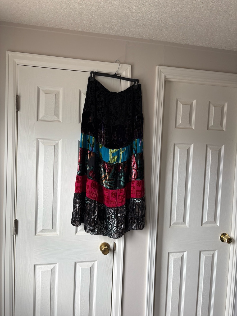 Chico's Black Maxi Skirt with Teal and Magenta Panels